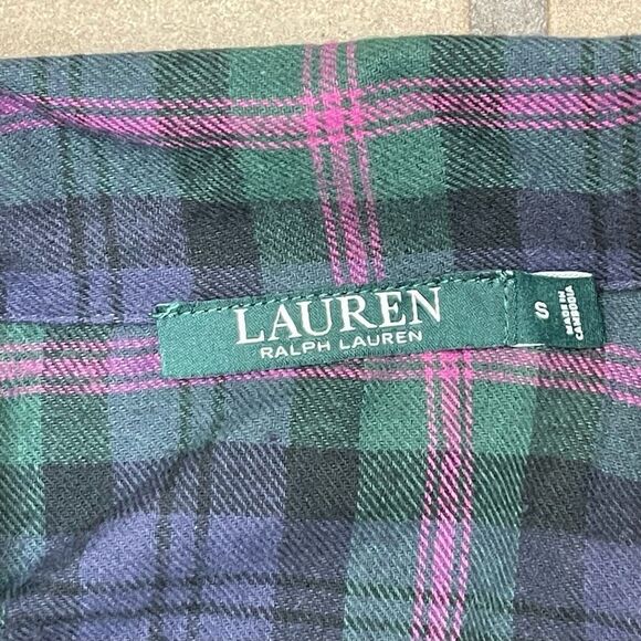 Lauren Ralph Lauren Blue Pink Flannel Pjs Top Pant Monogram RLR Classic EUC Sz S - Picture 7 of 9